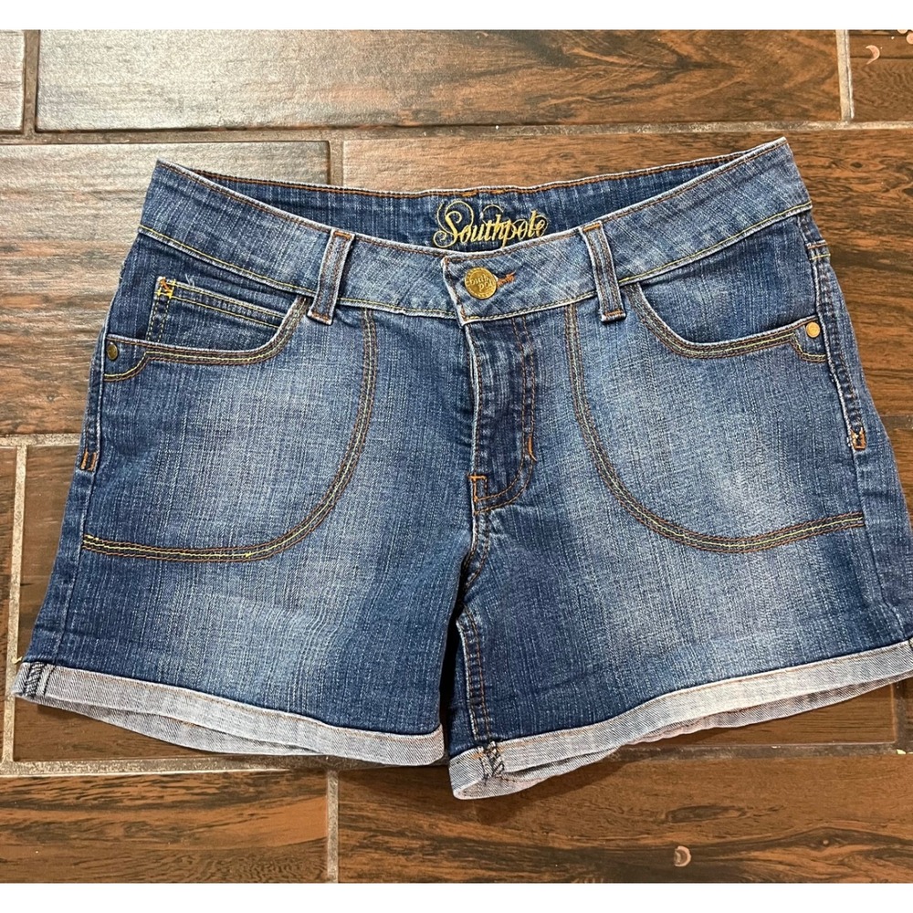 Southpole Denim Shorts Medium Wash Embroidered Floral Logo Y2K Size 11